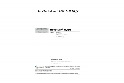 Avis technique 14.5/18-2290_V1 - Novat'Air Hygro
